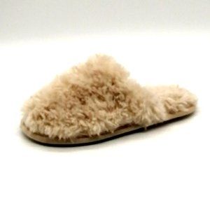 Loft Womens Flat Heel Slide Slipper Cushioned Faux Fur Ivory Sz L‎ 9-10